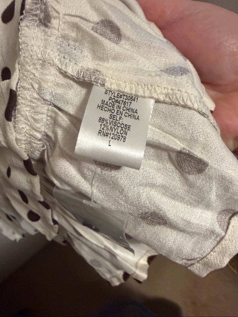 Entro Cream Top with Brown Polka Dots and Ruffle Hem BNWT Large - Picture 5 of 5